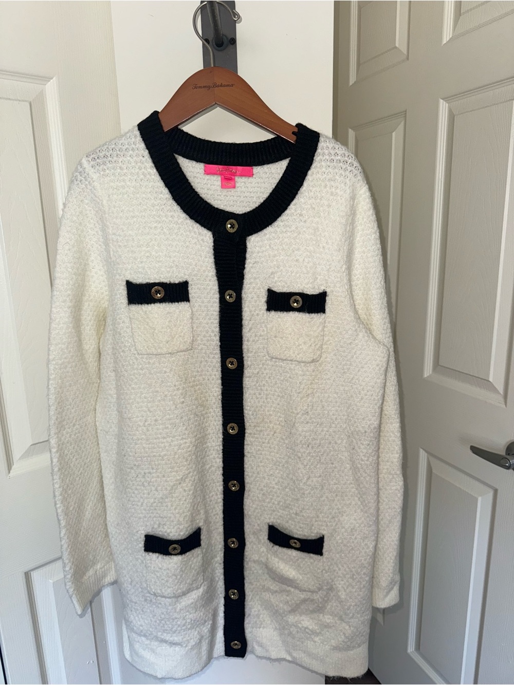 Lilly Pulitzer Cream/white Cardigan with Black Trim